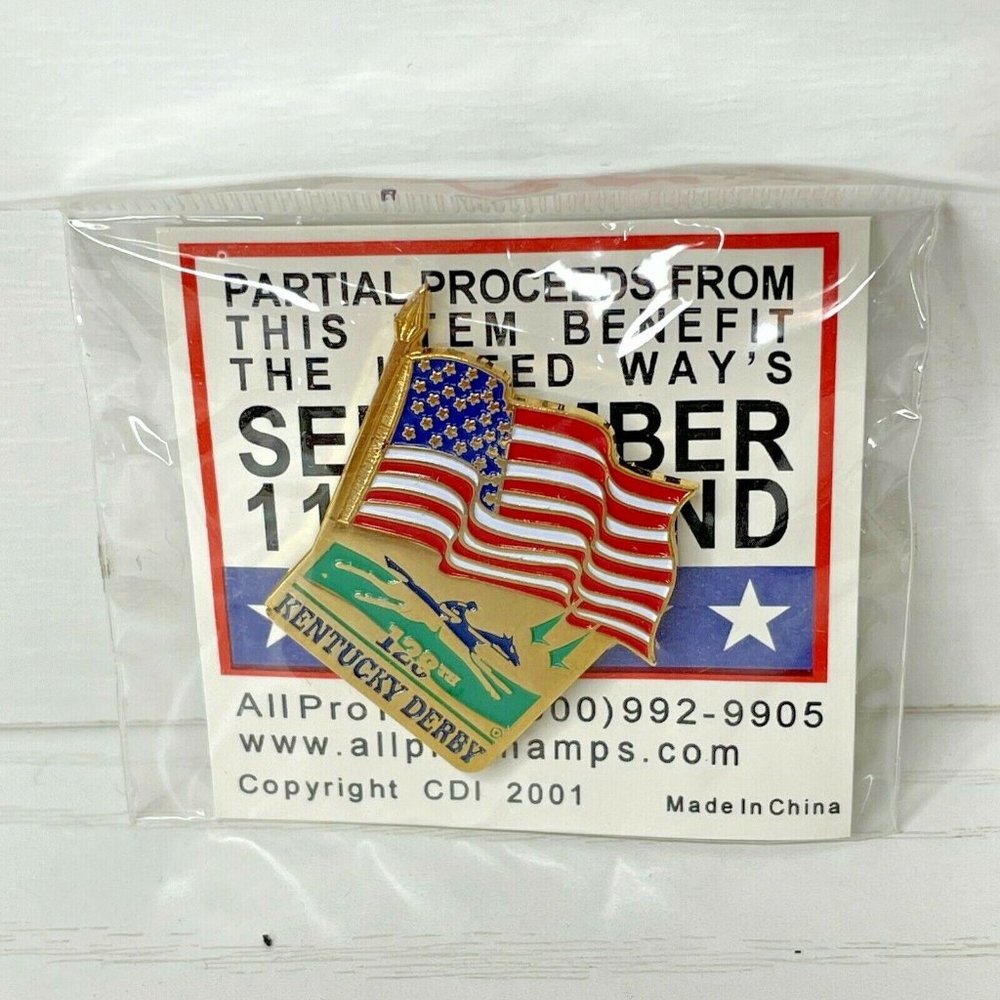 128th Kentucky Derby 2002 Flag Lapel Pin - 9/11 Fundraiser Pin